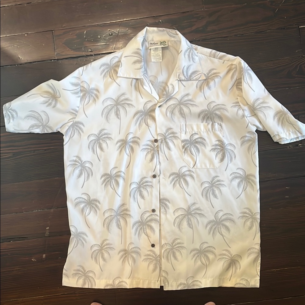 Vintage Silk Hawaiian White Palm Tree Men's Shirt